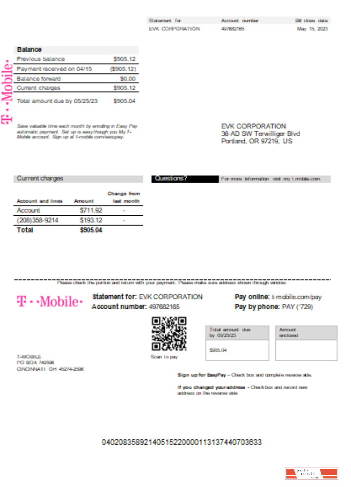 T Mobile US utility business bill  SCR PSD template